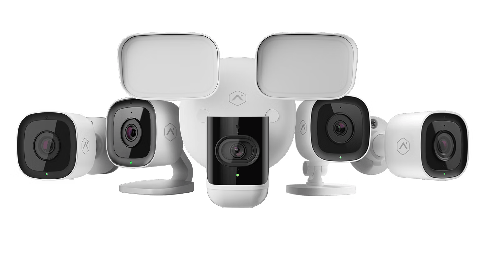 A complete suite of Alarm.com&rsquo;s security cameras, including floodlight and indoor cameras, for comprehensive home monitoring solutions.